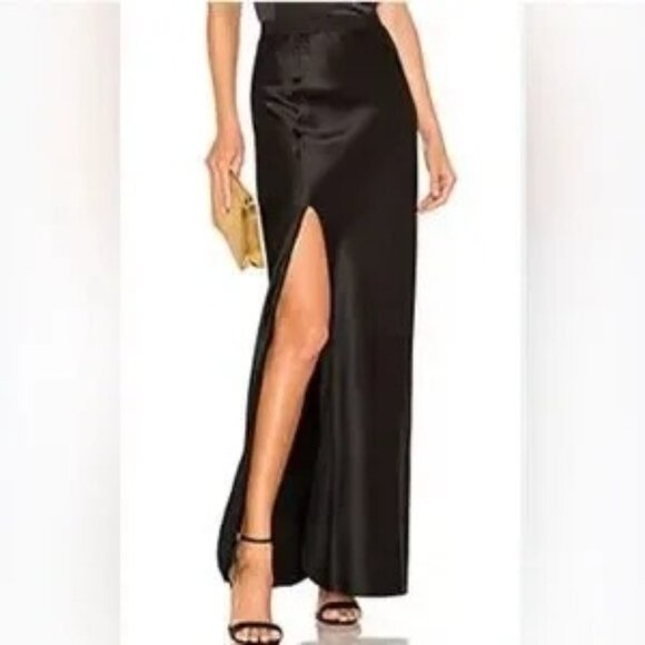 Nili Lotan Maya Black 100% Silk Satin Bias Cut Side High Slit Maxi Skirt Size 10 - Picture 1 of 13